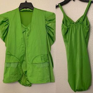 Kelle dance costume neon green puff sleeve blazer suit leotard 2 piece teen